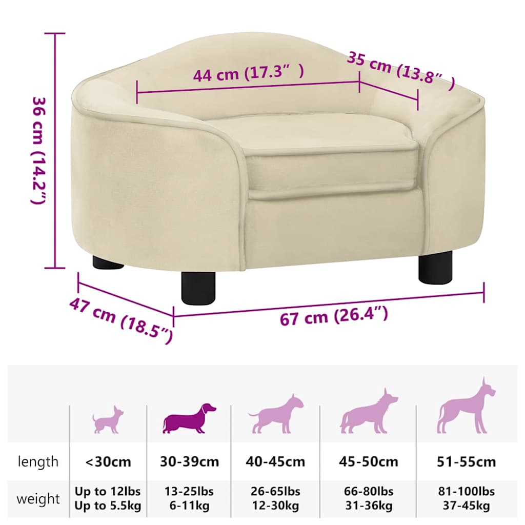 Cream plush dog sofa 67x47x36 cm V1452 Vetonek