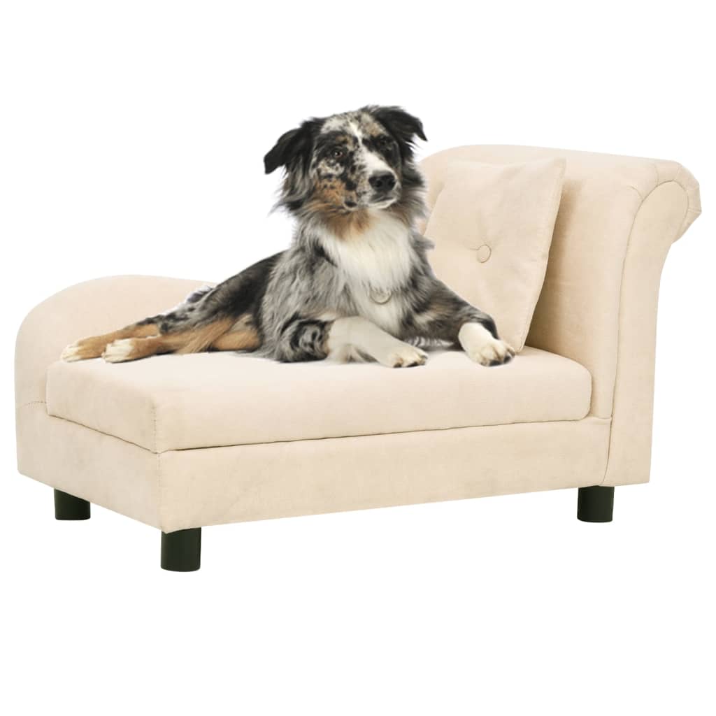 Vetonek Sofá para perros con almohada crema felpa 83x44x44 cm