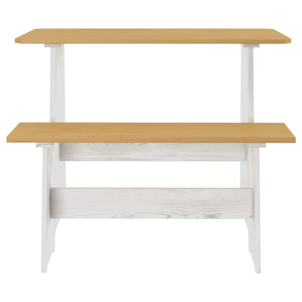 Mesa de comedor con banco REINE madera de pino marrón blanco vidaXL