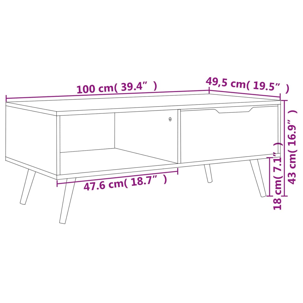 Tabela de madeira branca 100x49,5x43 cm