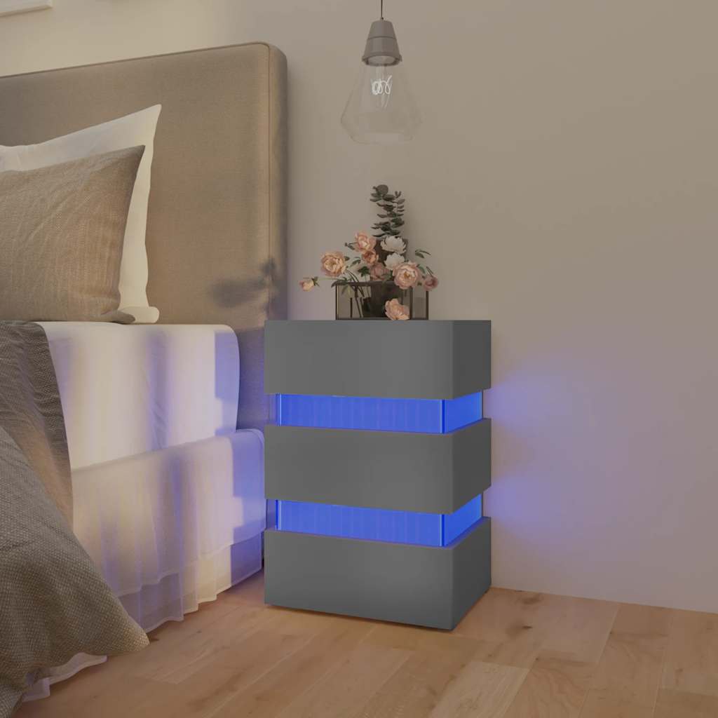 Mesita de noche luz LED madera de ingeniería gris 45x35x67 cm - Vetonek