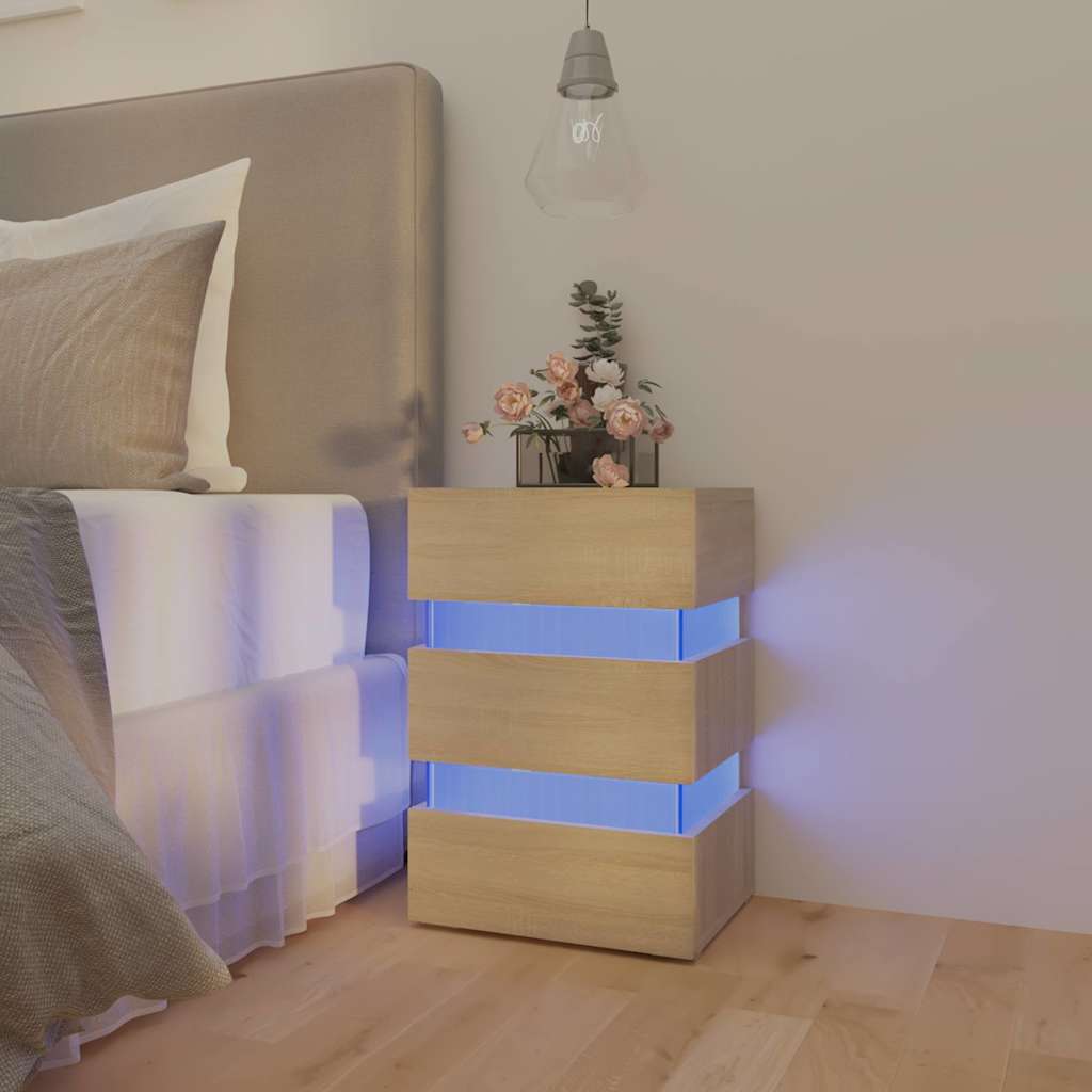 Vetonek Mesita de noche luz LED madera de ingeniería Sonoma 45x35x67 cm