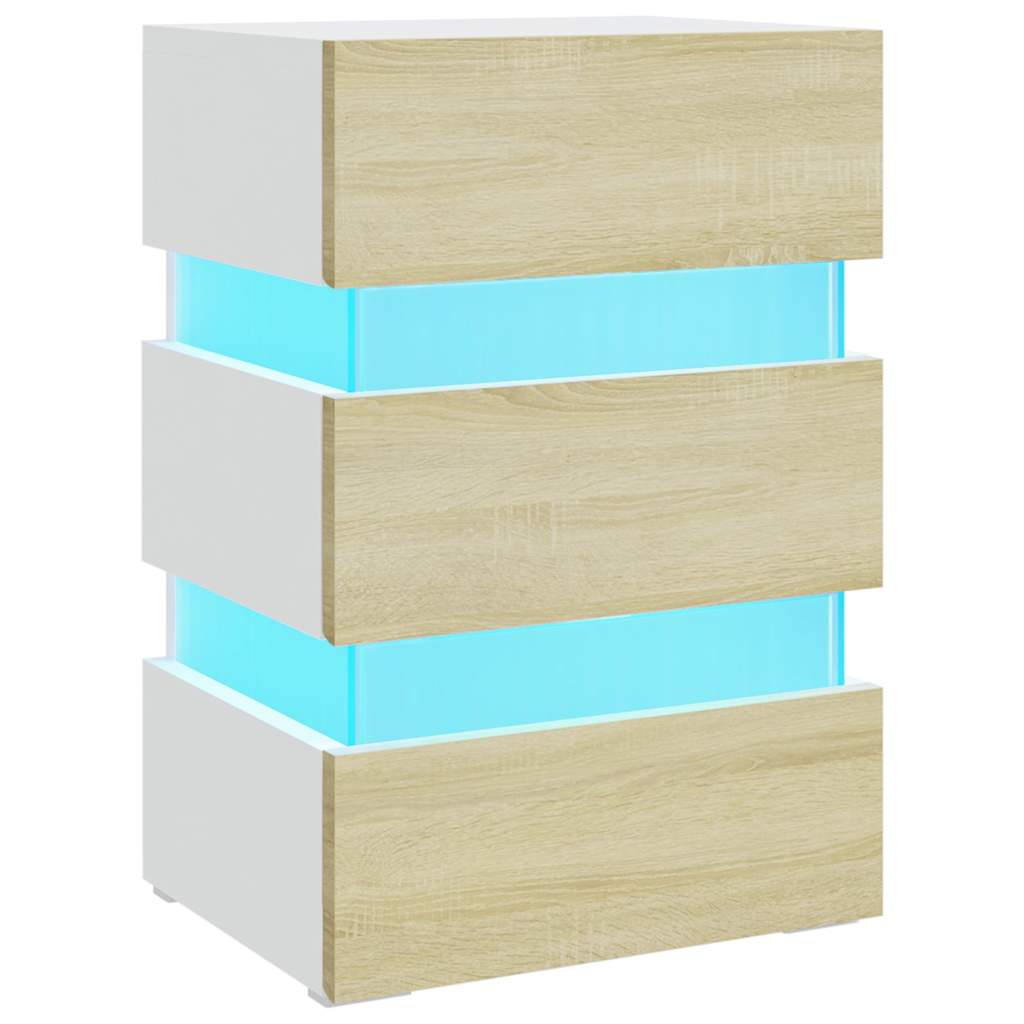 Mesita noche LED blanco y Sonoma madera sintetizada Nexus 45x35x67 cm - Vetonek