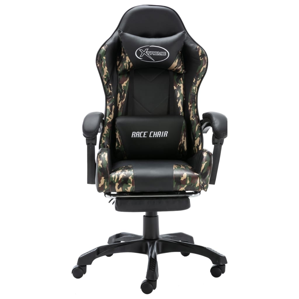 Silla gaming con reposapiés cuero sintético negro y camuflaje vidaXL