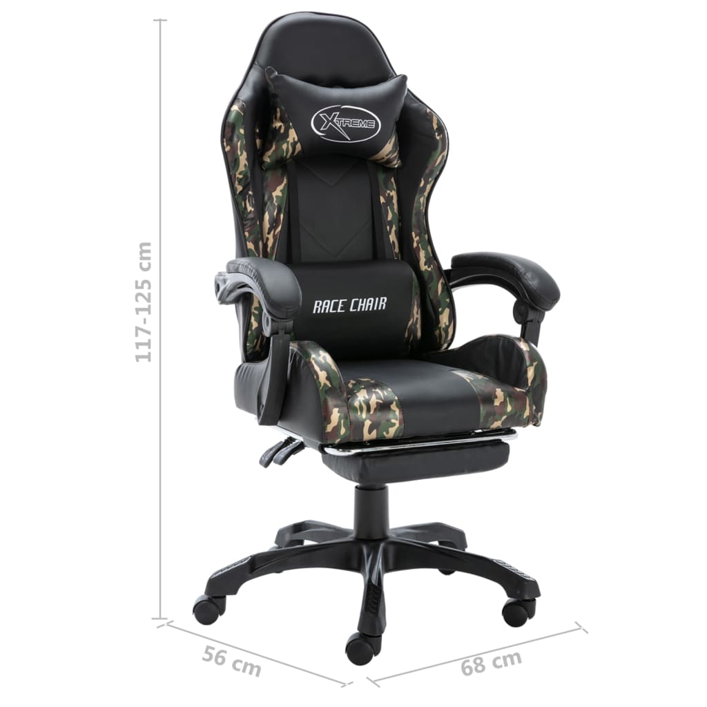 Silla gaming con reposapiés cuero sintético negro y camuflaje vidaXL