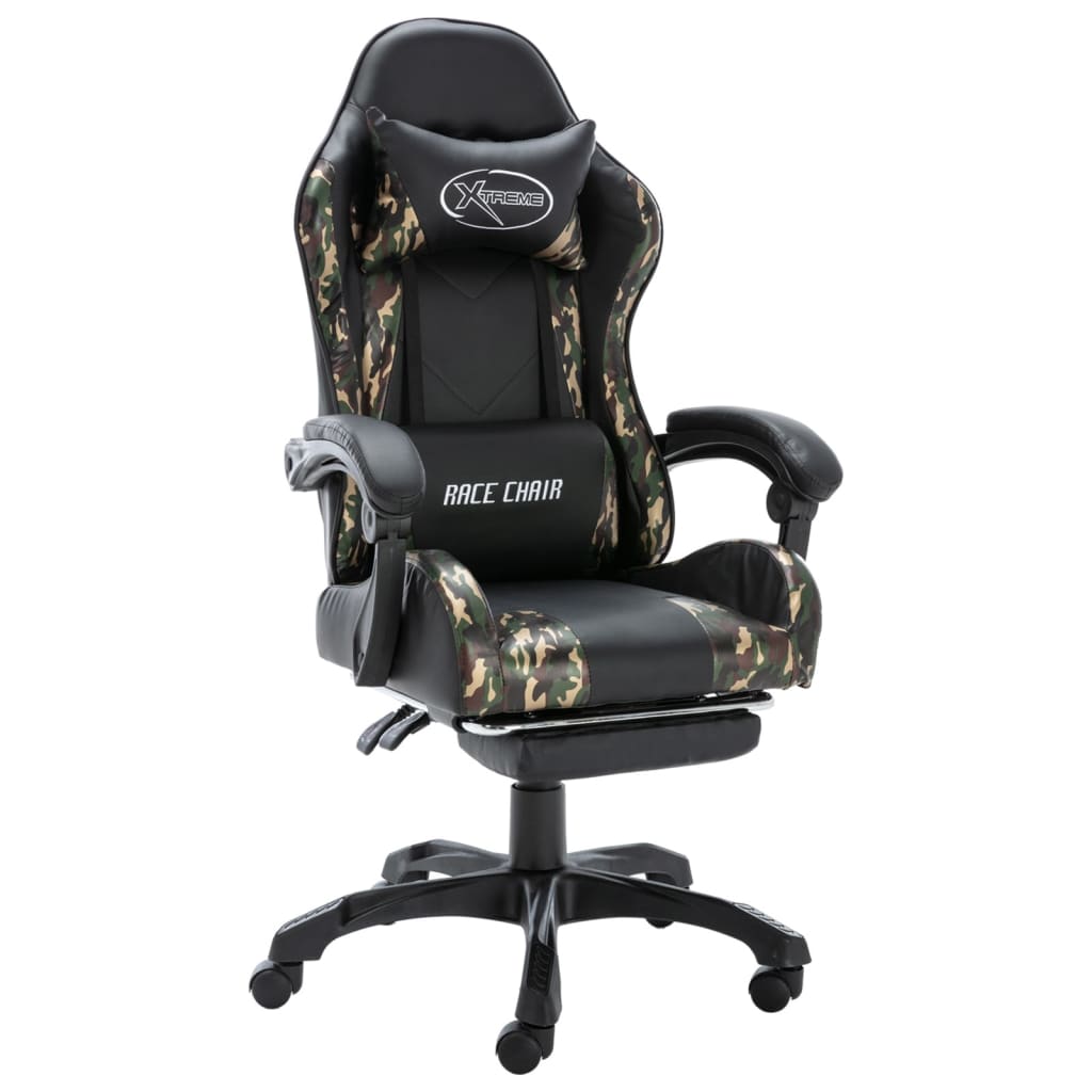 Vetonek Silla gaming con reposapiés cuero sintético negro y camuflaje