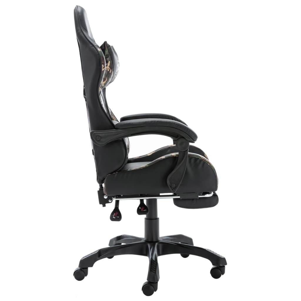 Silla gaming con reposapiés cuero sintético negro y camuflaje vidaXL