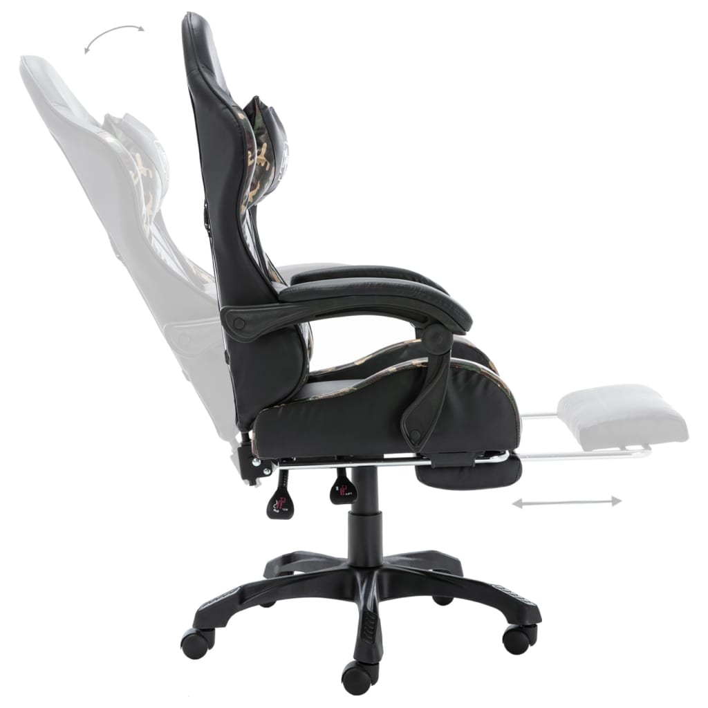 Silla gaming con reposapiés cuero sintético negro y camuflaje vidaXL