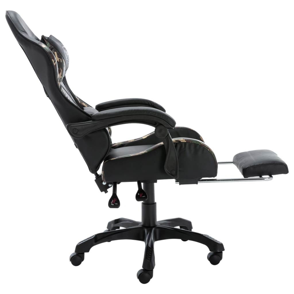 Silla gaming con reposapiés cuero sintético negro y camuflaje vidaXL