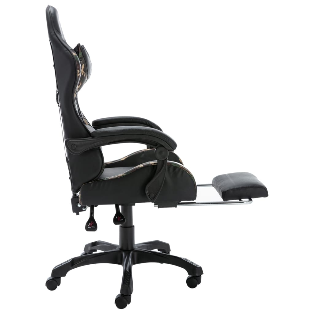 Silla gaming con reposapiés cuero sintético negro y camuflaje vidaXL