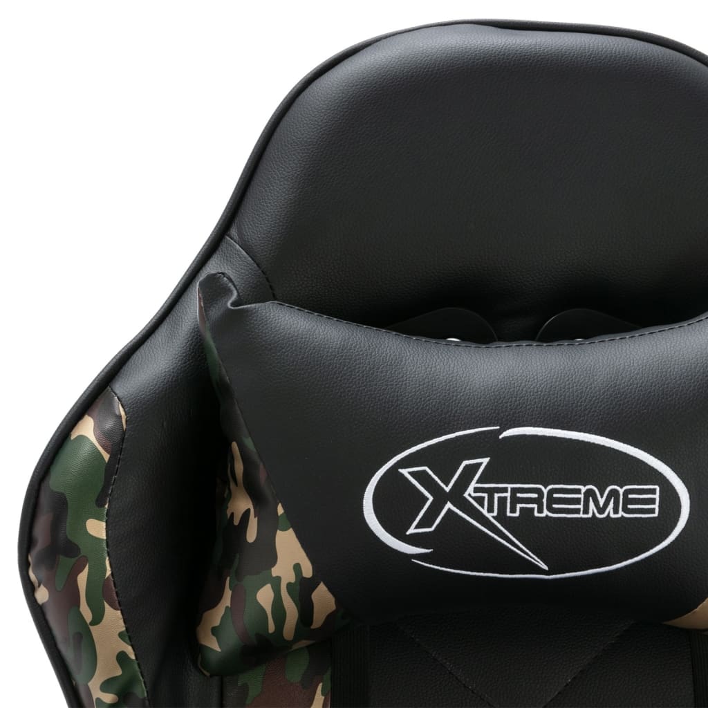 Silla gaming con reposapiés cuero sintético negro y camuflaje vidaXL