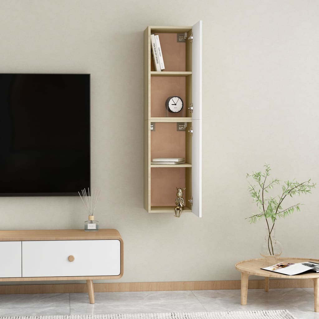 Mueble de TV 2 uds blanco y roble 30,5x30x60 cm vidaXL