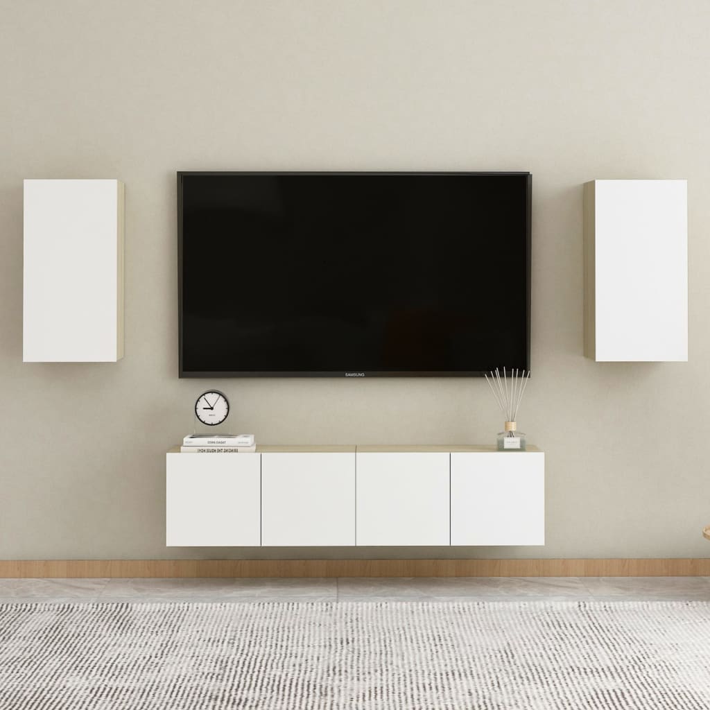 Mueble de TV 2 uds blanco y roble 30,5x30x60 cm vidaXL