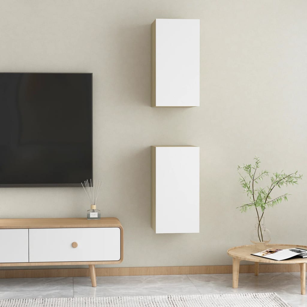 Mueble de TV 2 uds blanco y roble 30,5x30x60 cm vidaXL