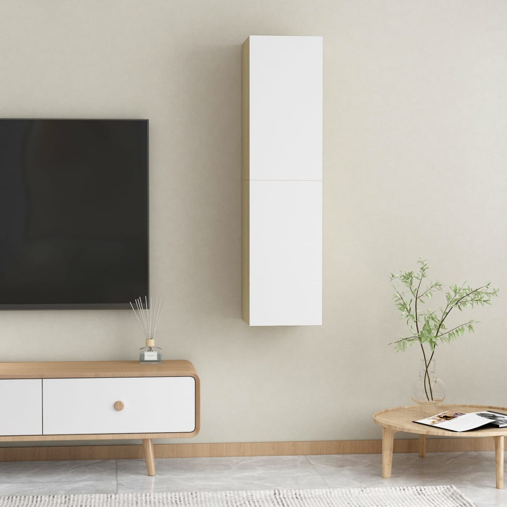 Mueble de TV 2 uds blanco y roble 30,5x30x60 cm - Vetonek