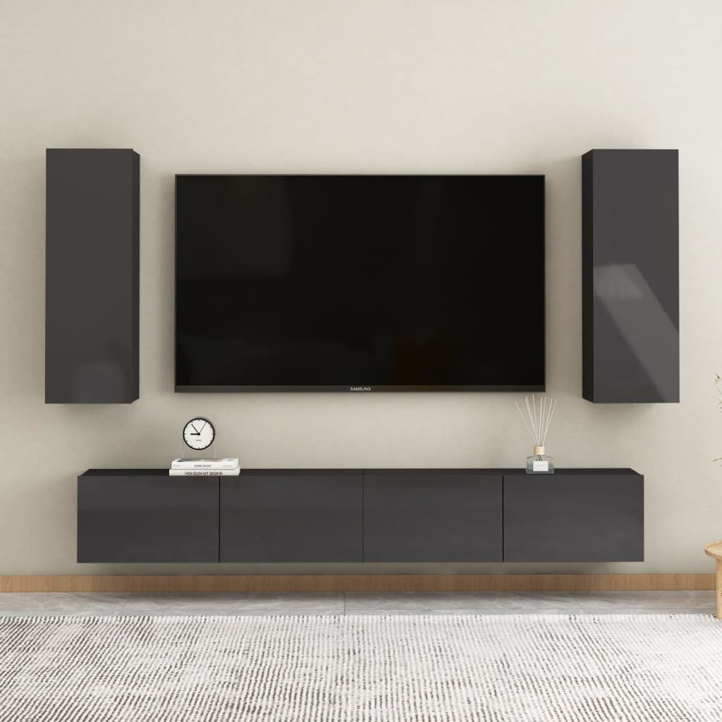 Muebles para TV 2 uds gris brillo 30,5x30x90 cm