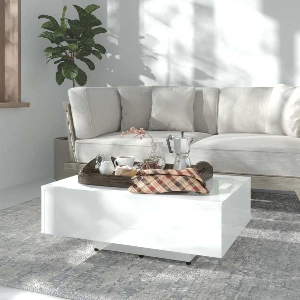 Vetonek Mesa de centro madera contrachapada blanco brillo 85x55x31 cm