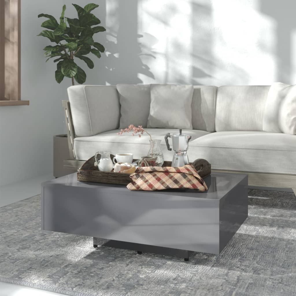 Vetonek Mesa de centro madera contrachapada gris brillante 85x55x31 cm