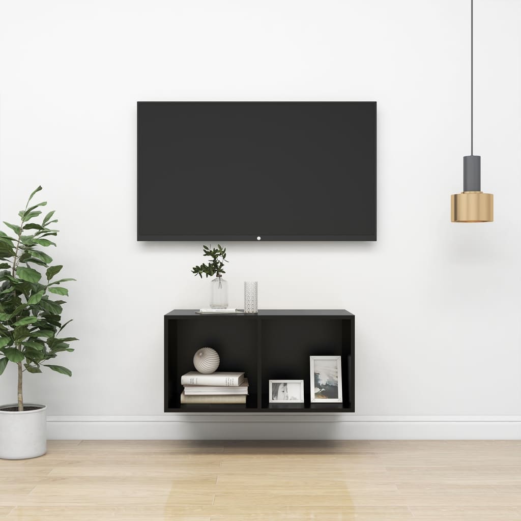 Vetonek Mueble de pared para TV madera contrachapada negro 37x37x72 cm