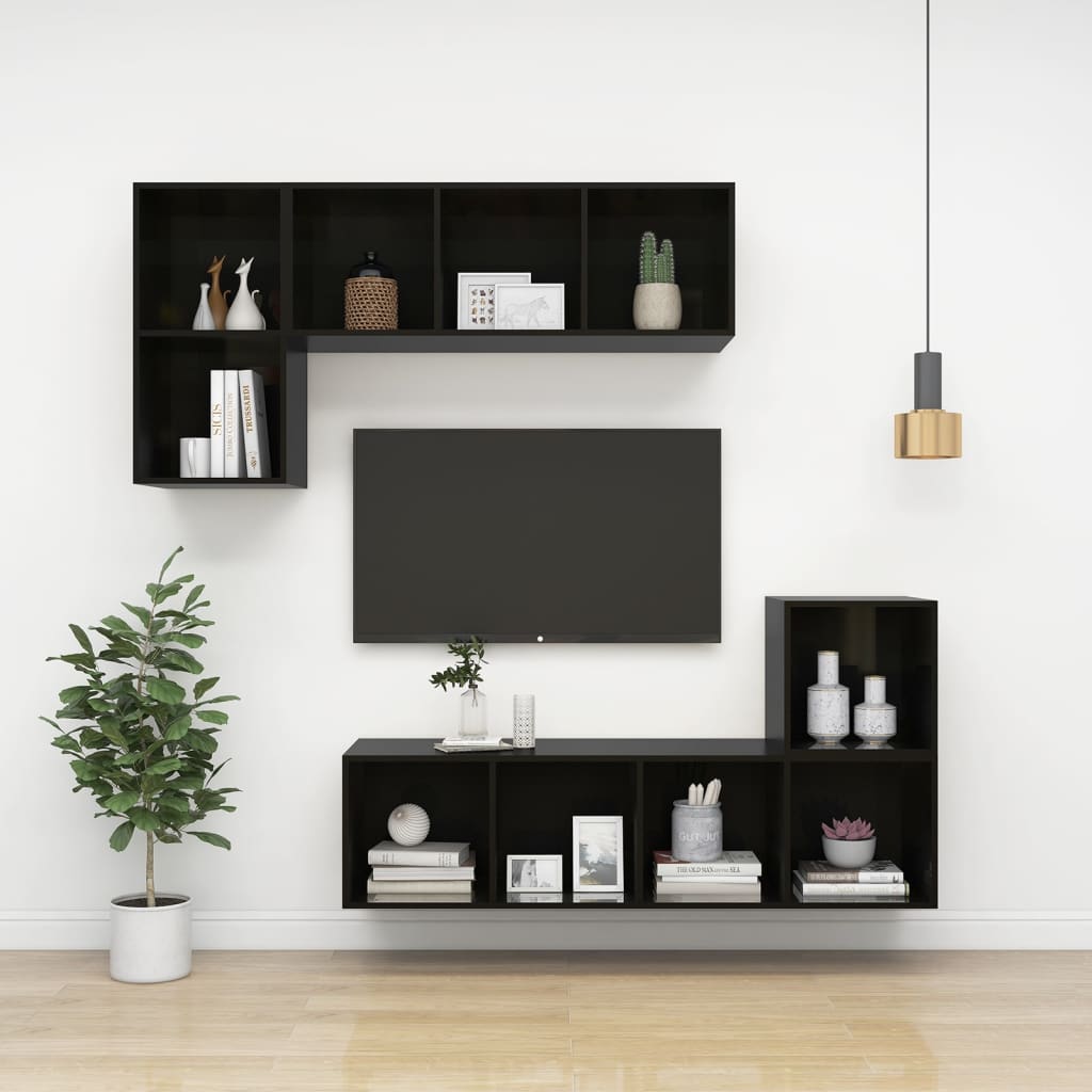 Mueble TV de pared madera negro brillo 37x37x72cm vidaXL