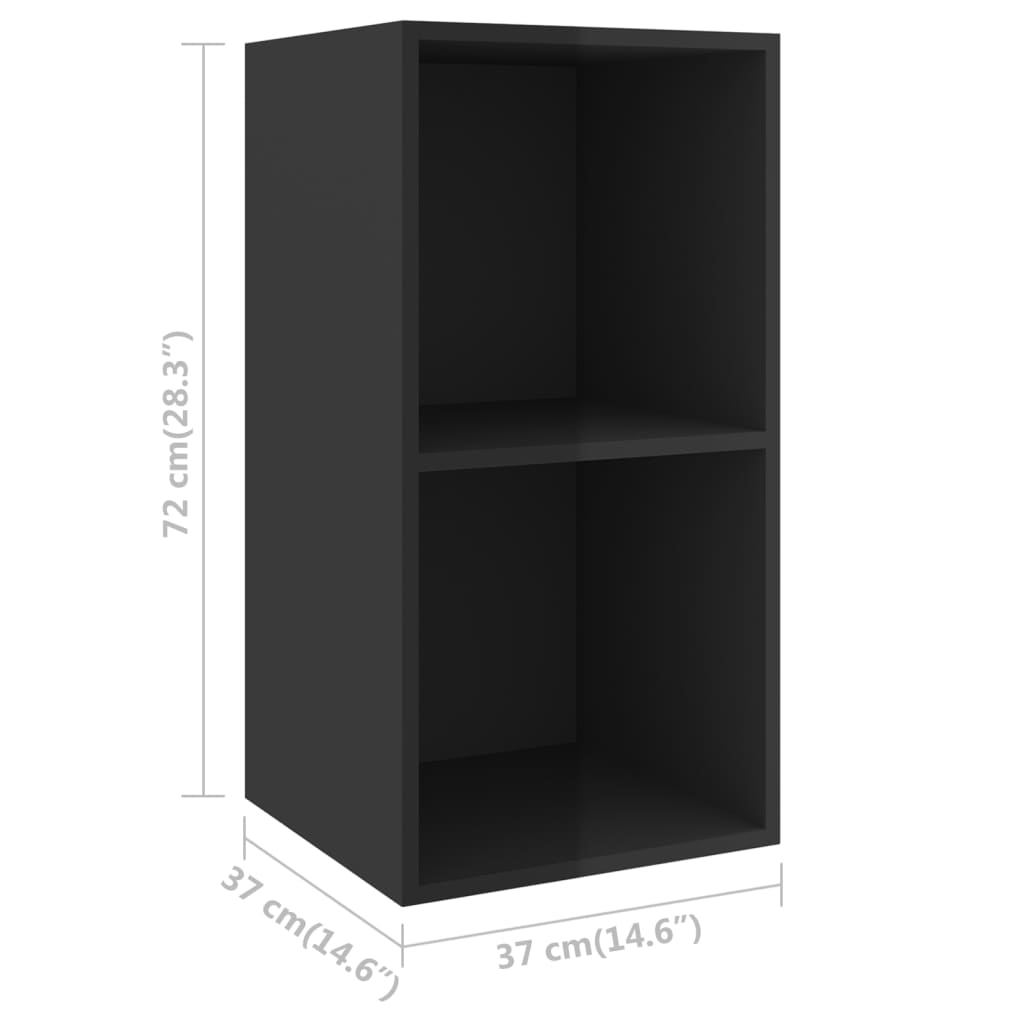 Mueble TV de pared madera negro brillo 37x37x72cm vidaXL