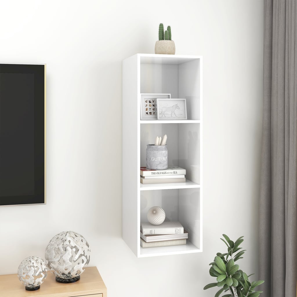 Mueble TV pared madera blanco brillo 37x37x107 cm vidaXL