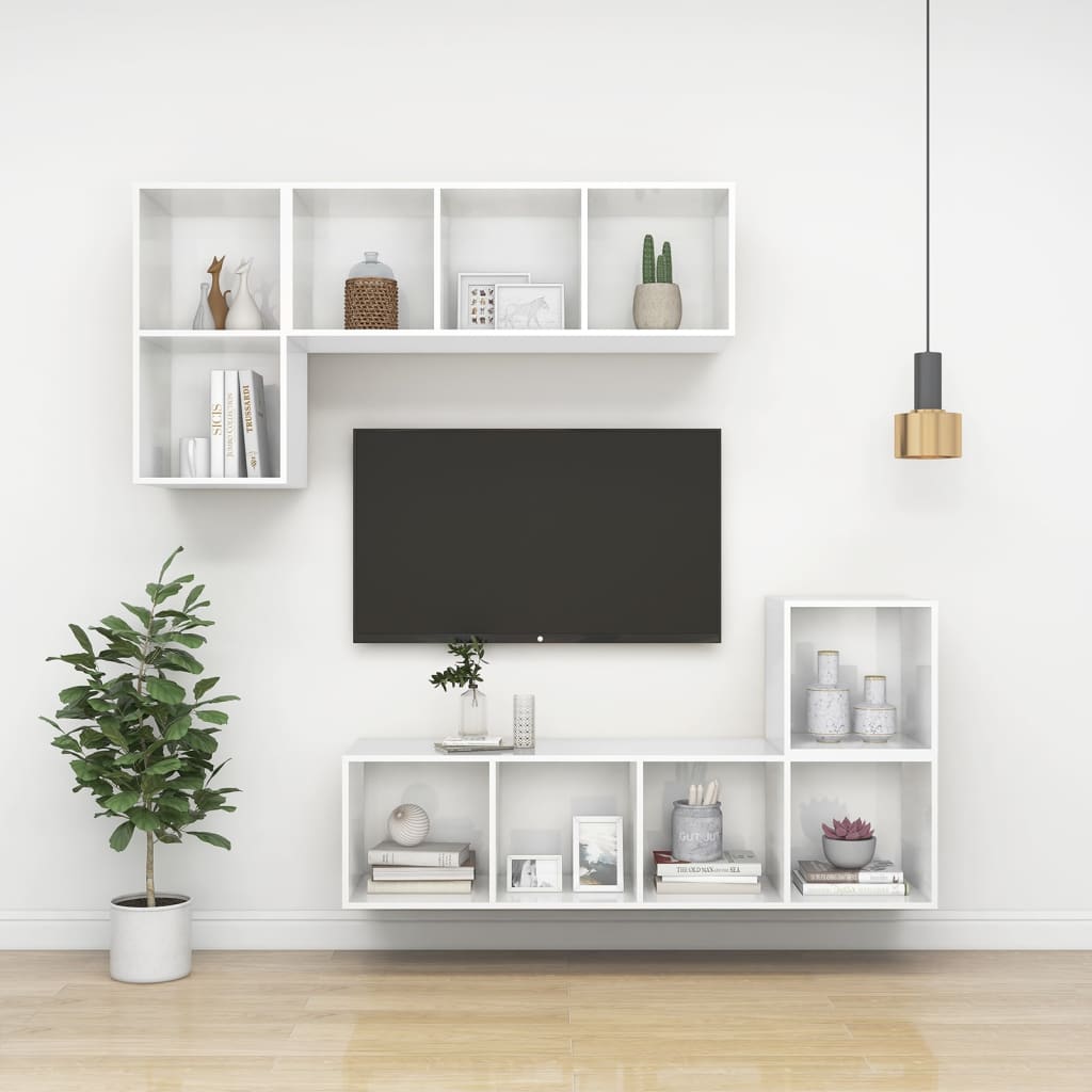 Mueble TV pared madera blanco brillo 37x37x107 cm vidaXL