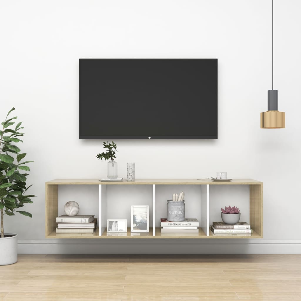 Vetonek Mueble TV pared madera contrachapada blanco roble 37x37x142,5cm