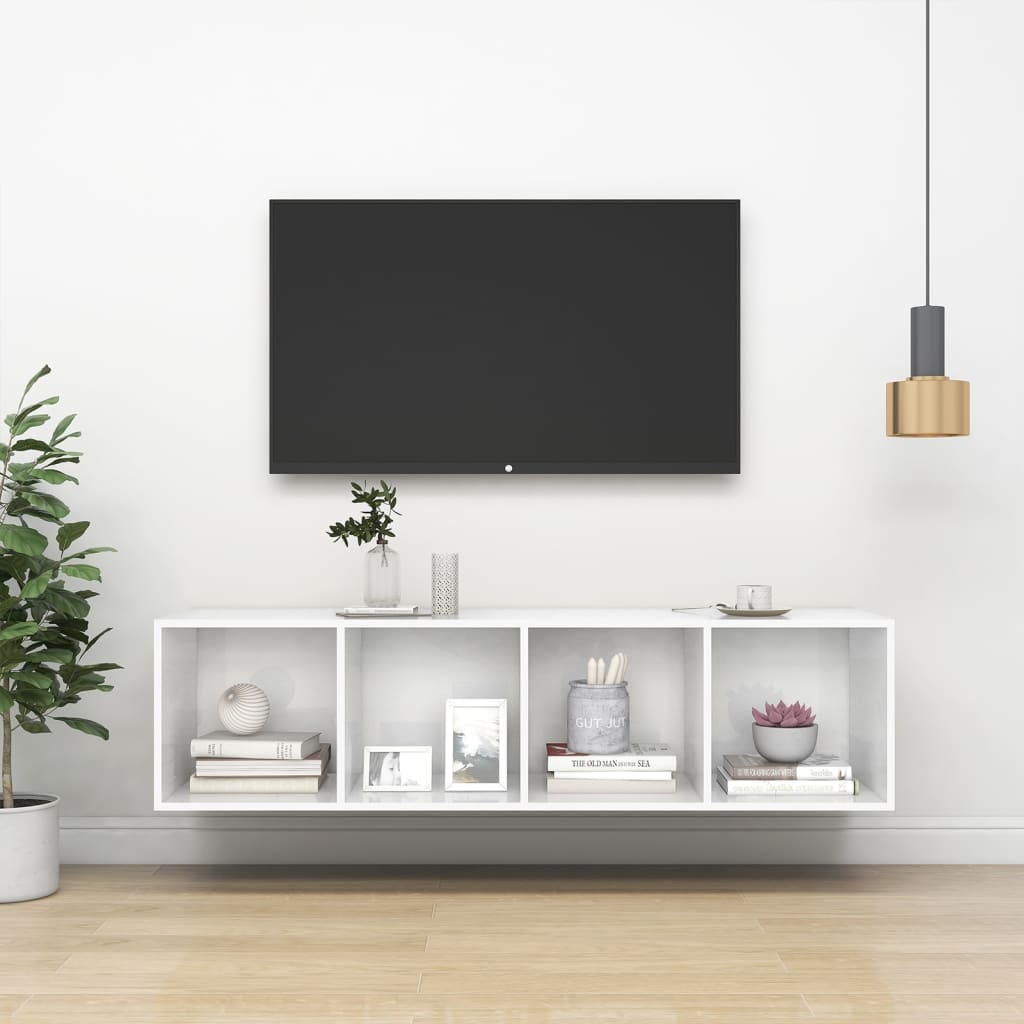 Vetonek Mueble TV pared contrachapada blanco brillo 37x37x142,5 cm