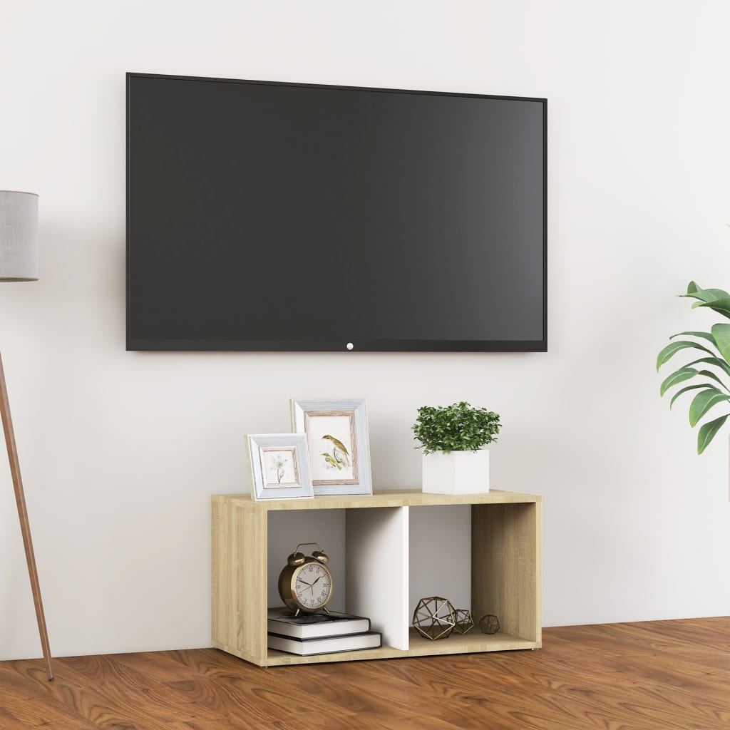 Vetonek Mueble para TV madera contrachapada blanco y roble 72x35x36,5cm