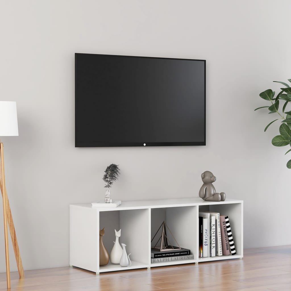 Vetonek Mueble de TV madera contrachapada blanco brillante 107x35x37 cm