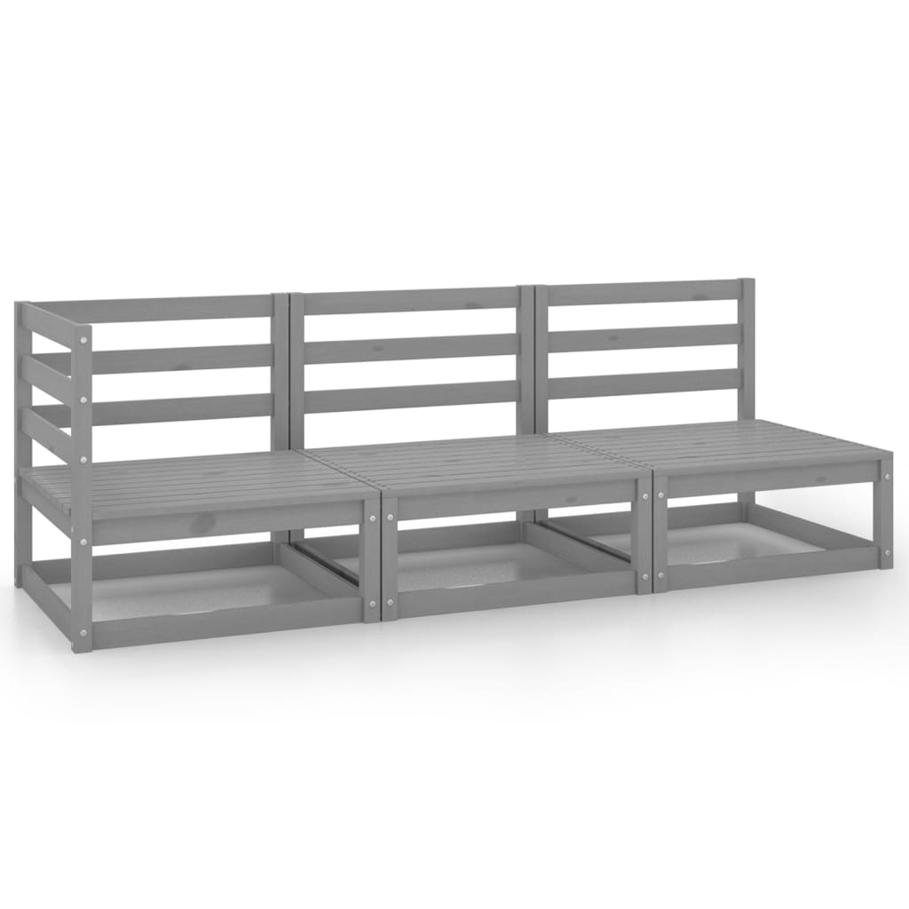 Vetonek Muebles de jardín 3 piezas gris madera de pino maciza