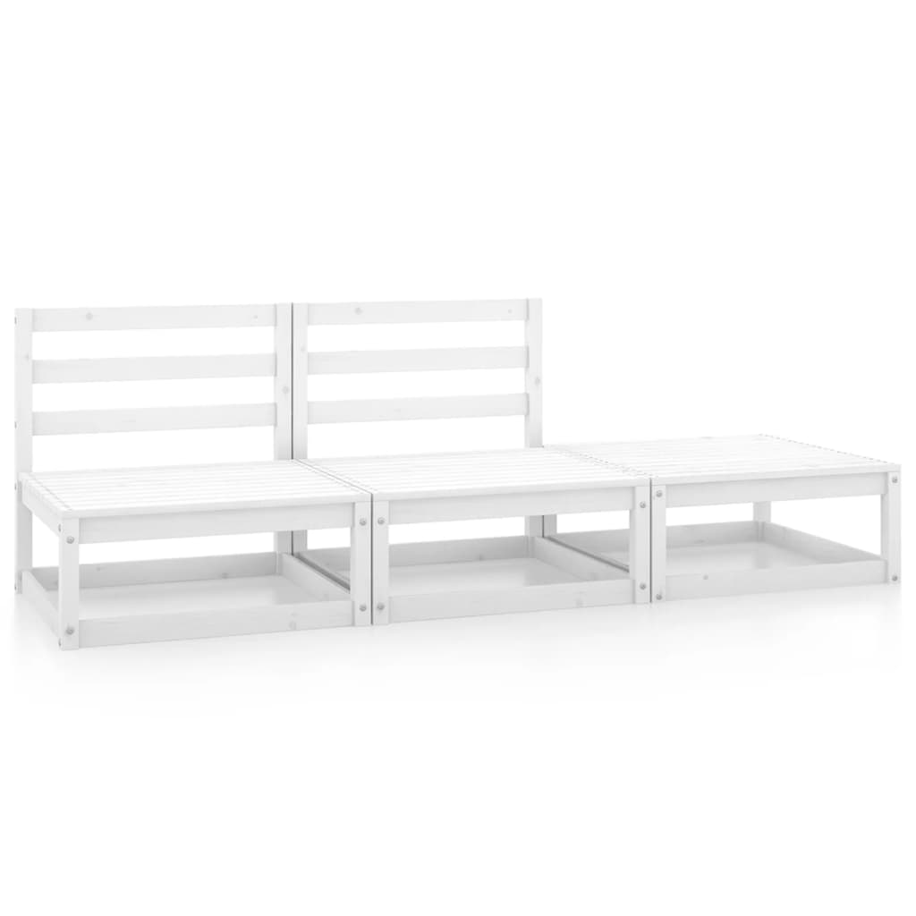 Vetonek Set de salón de jardín de 3 piezas blanco madera maciza de pino