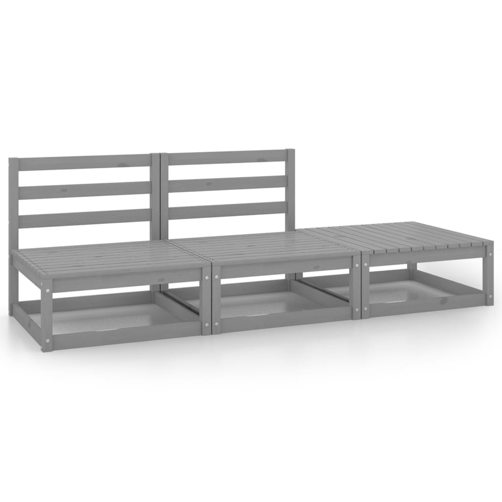 Vetonek Muebles de jardín 3 piezas gris madera maciza de pino