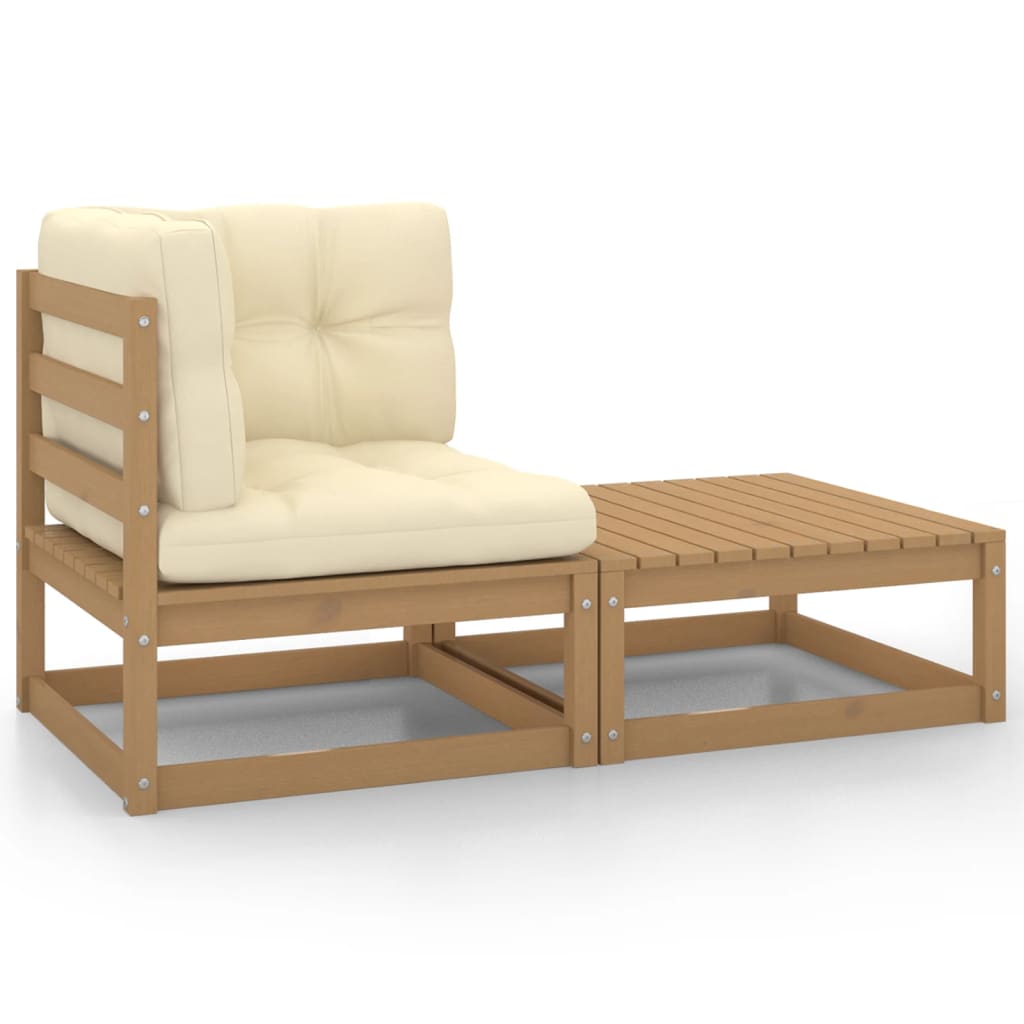 Vetonek Set de muebles de jardín 2 pzas cojines madera pino marrón miel