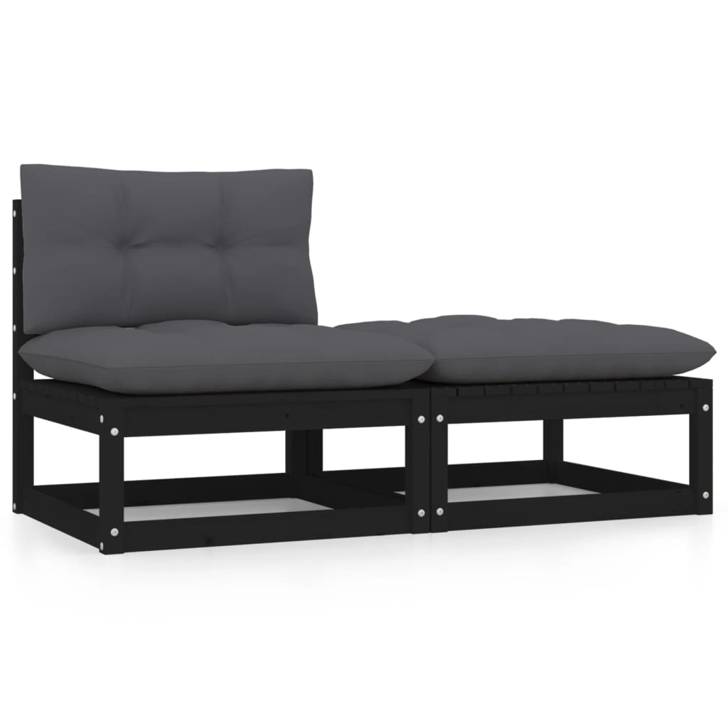 Vetonek Set de muebles de jardín 2 pzas con cojines madera pino negro