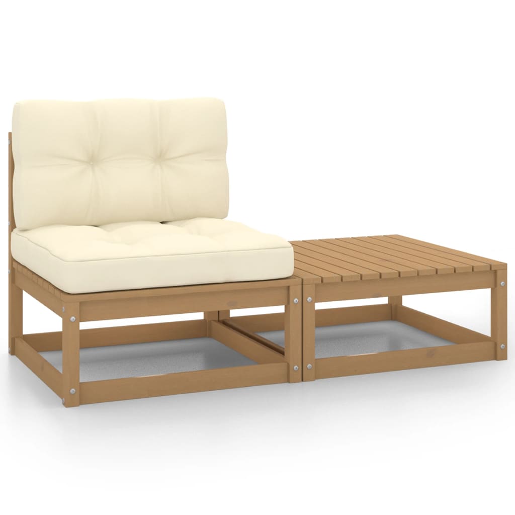 Vetonek Set de muebles de jardín 2 pzas cojines madera pino marrón miel