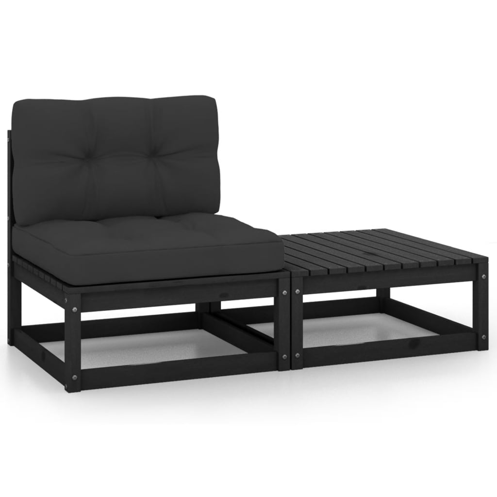 Vetonek Set de muebles de jardín 2 pzas con cojines madera pino negro