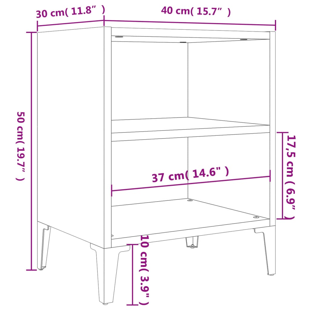 Mesitas de noche patas metal 2 uds blanco brillo 40x30x50 cm vidaXL