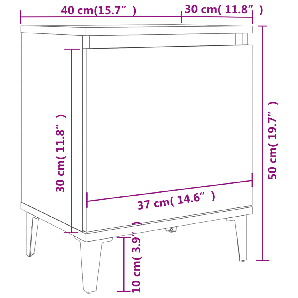 Mesitas de noche con patas metal blanco brillante 40x30x50 cm vidaXL