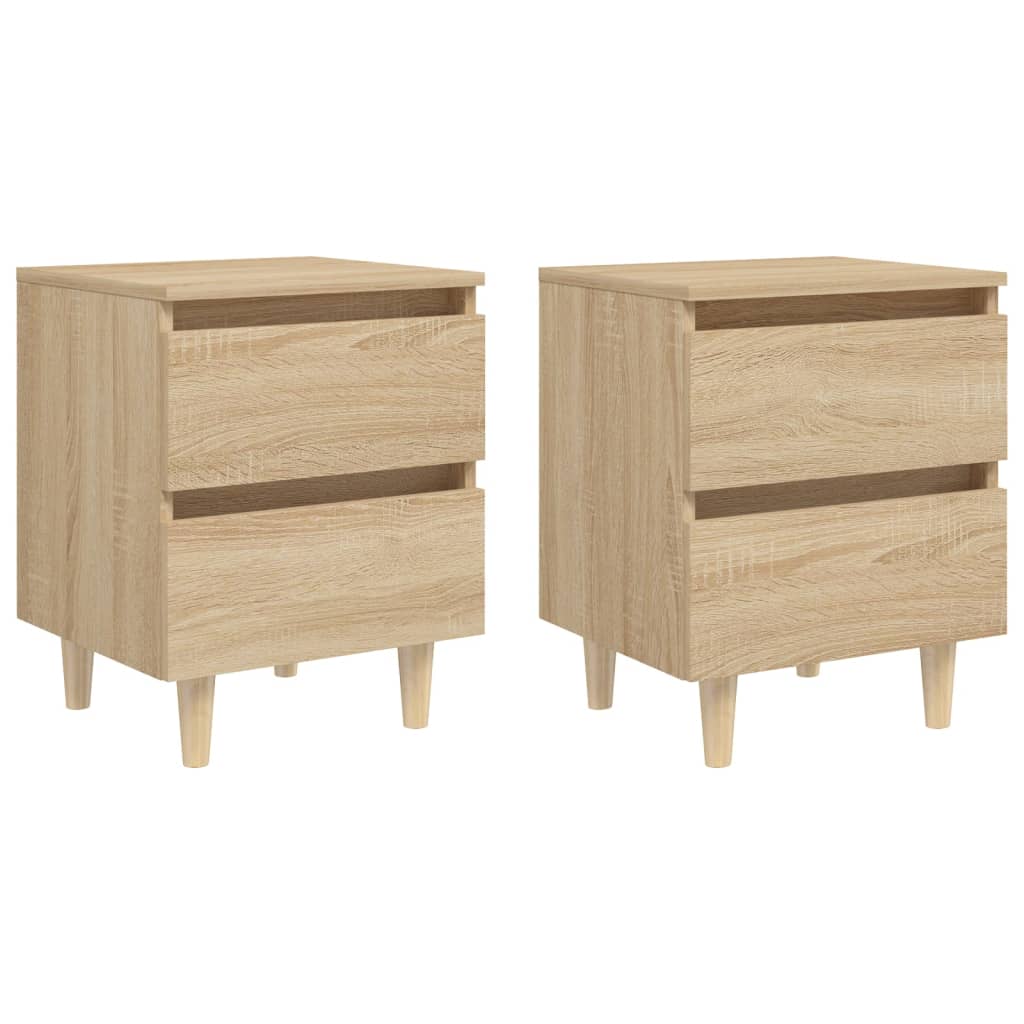 Vetonek Mesitas de noche 2 uds patas de madera roble Sonoma 40x35x50 cm