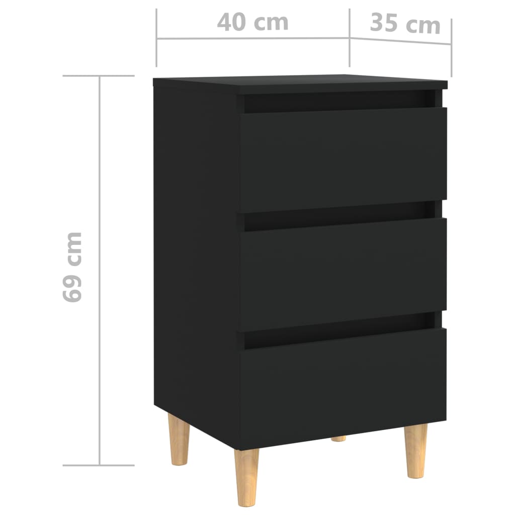 Mesitas de noche 2 uds patas madera maciza negro 40x35x69 cm vidaXL