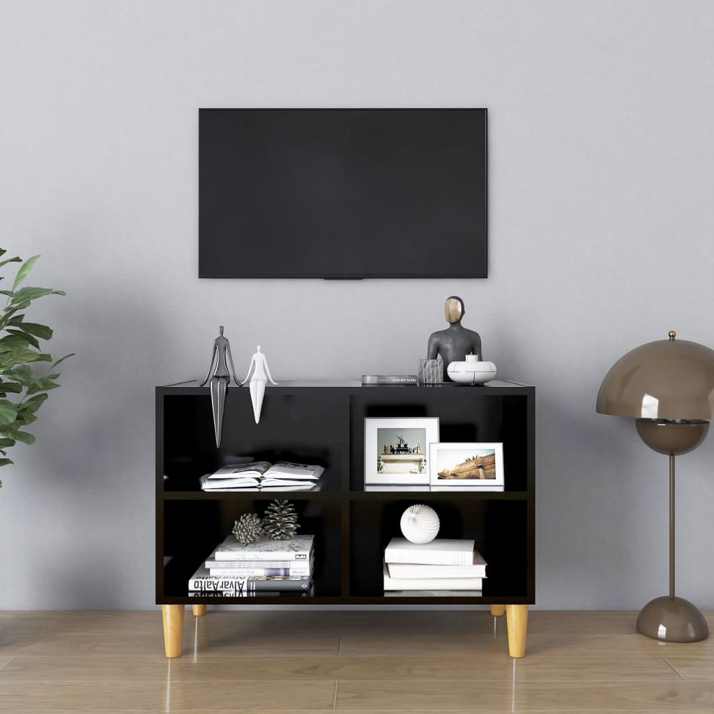 Vetonek Mueble de TV con patas de madera maciza negro 69,5x30x50 cm