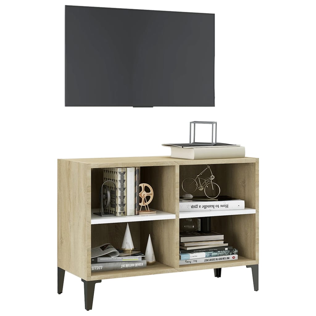 Mueble de TV con patas metal blanco roble Sonoma 69,5x30x50 cm