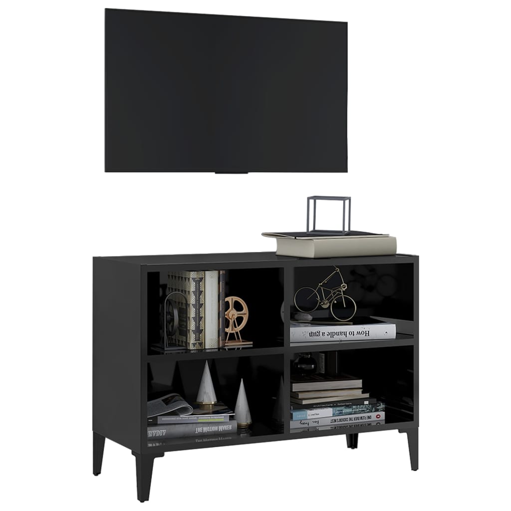 Mueble de TV con patas de metal negro brillante 69,5x30x50 cm