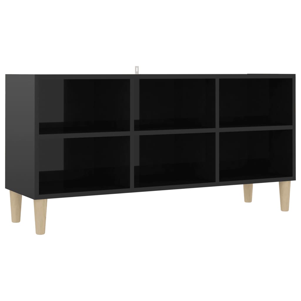 Mueble de TV patas de madera maciza negro brillo 103,5x30x50 cm vidaXL