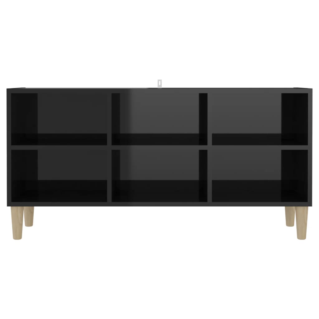 Mueble de TV patas de madera maciza negro brillo 103,5x30x50 cm vidaXL