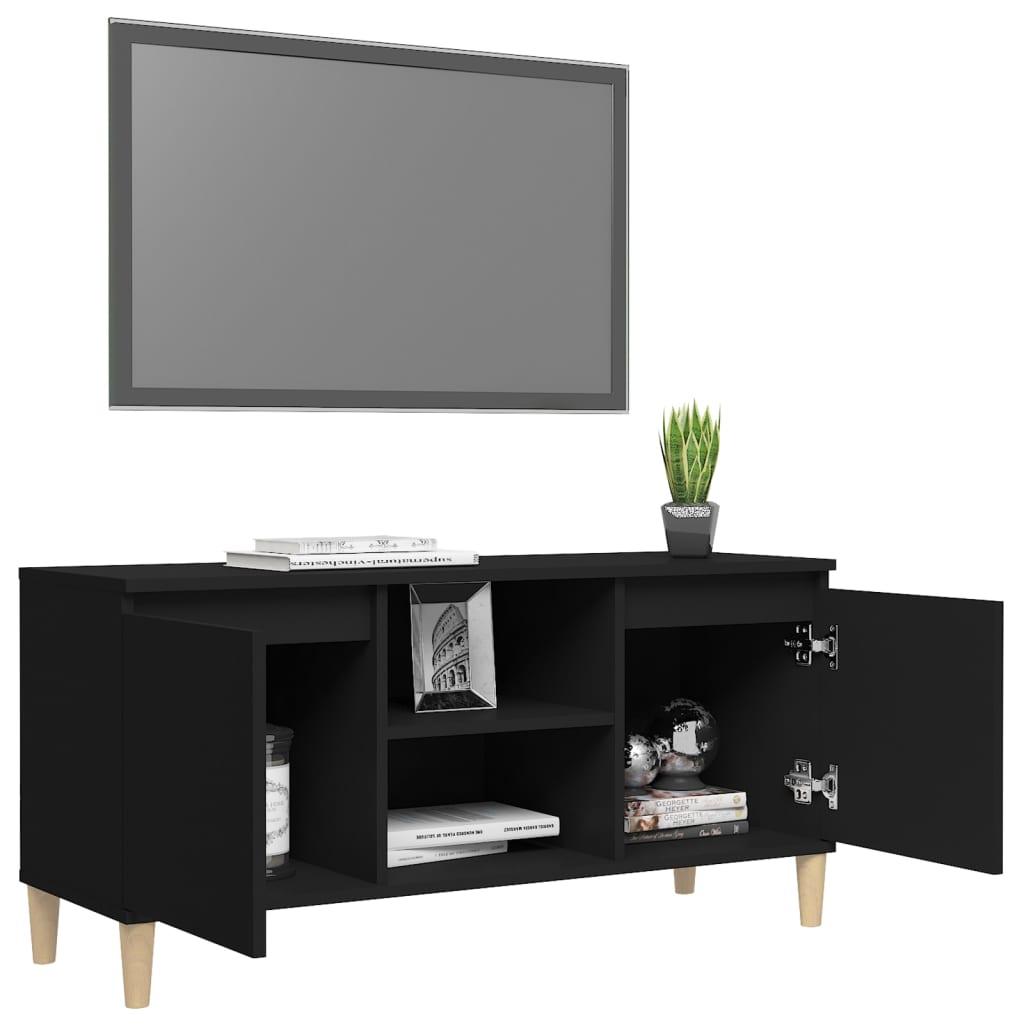 Mueble de TV con patas de madera maciza negro 103,5x35x50 cm vidaXL