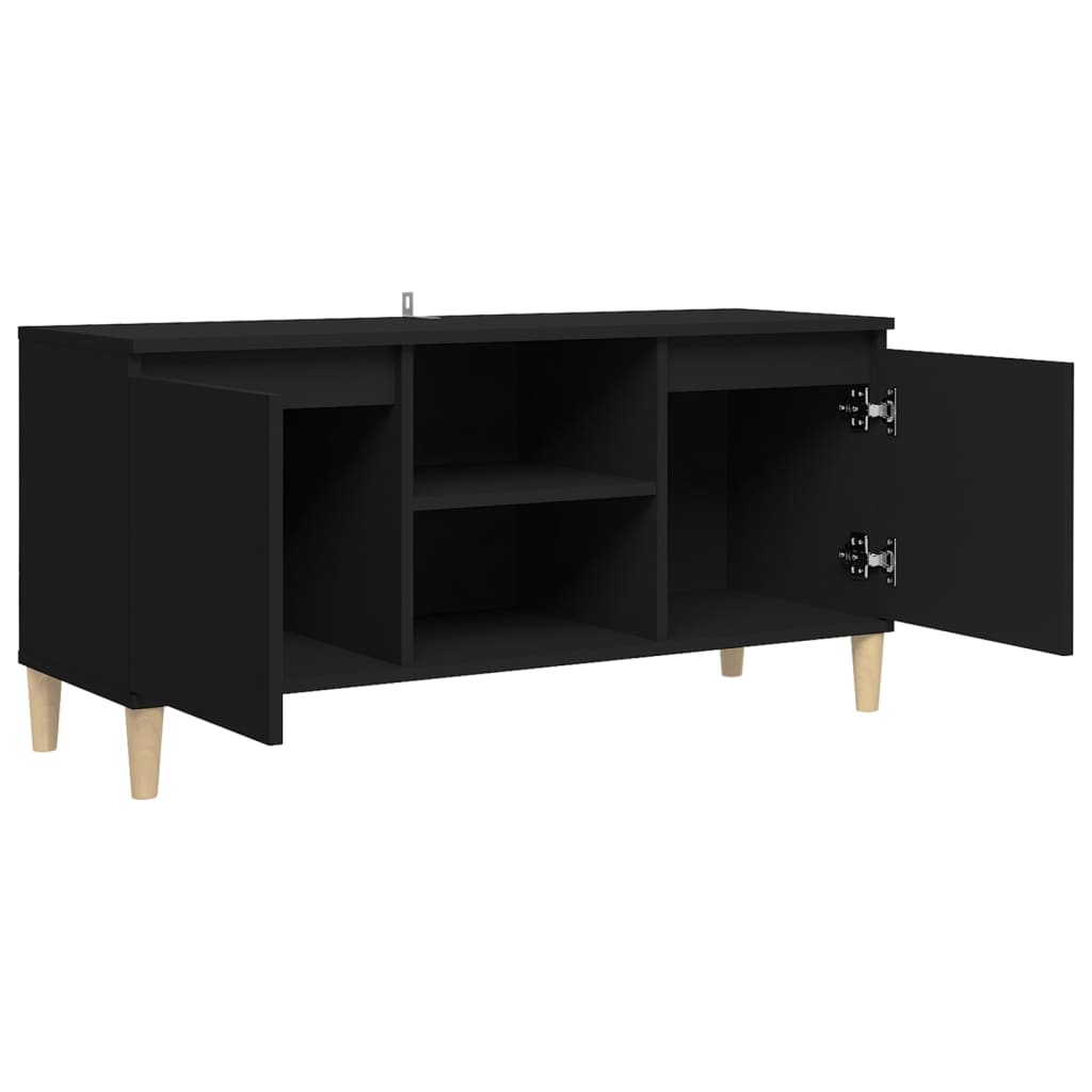 Mueble de TV con patas de madera maciza negro 103,5x35x50 cm vidaXL