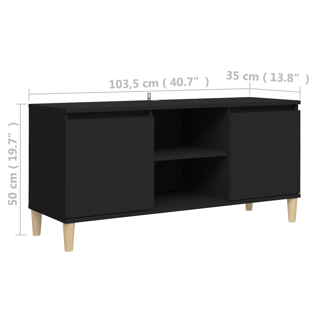 Mueble de TV con patas de madera maciza negro 103,5x35x50 cm vidaXL